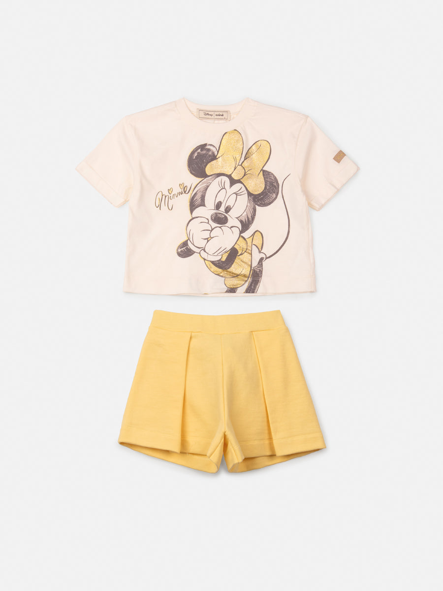 Conjunto Infantil Animê Verão Shorts Amarelo e Blusa Minnie
