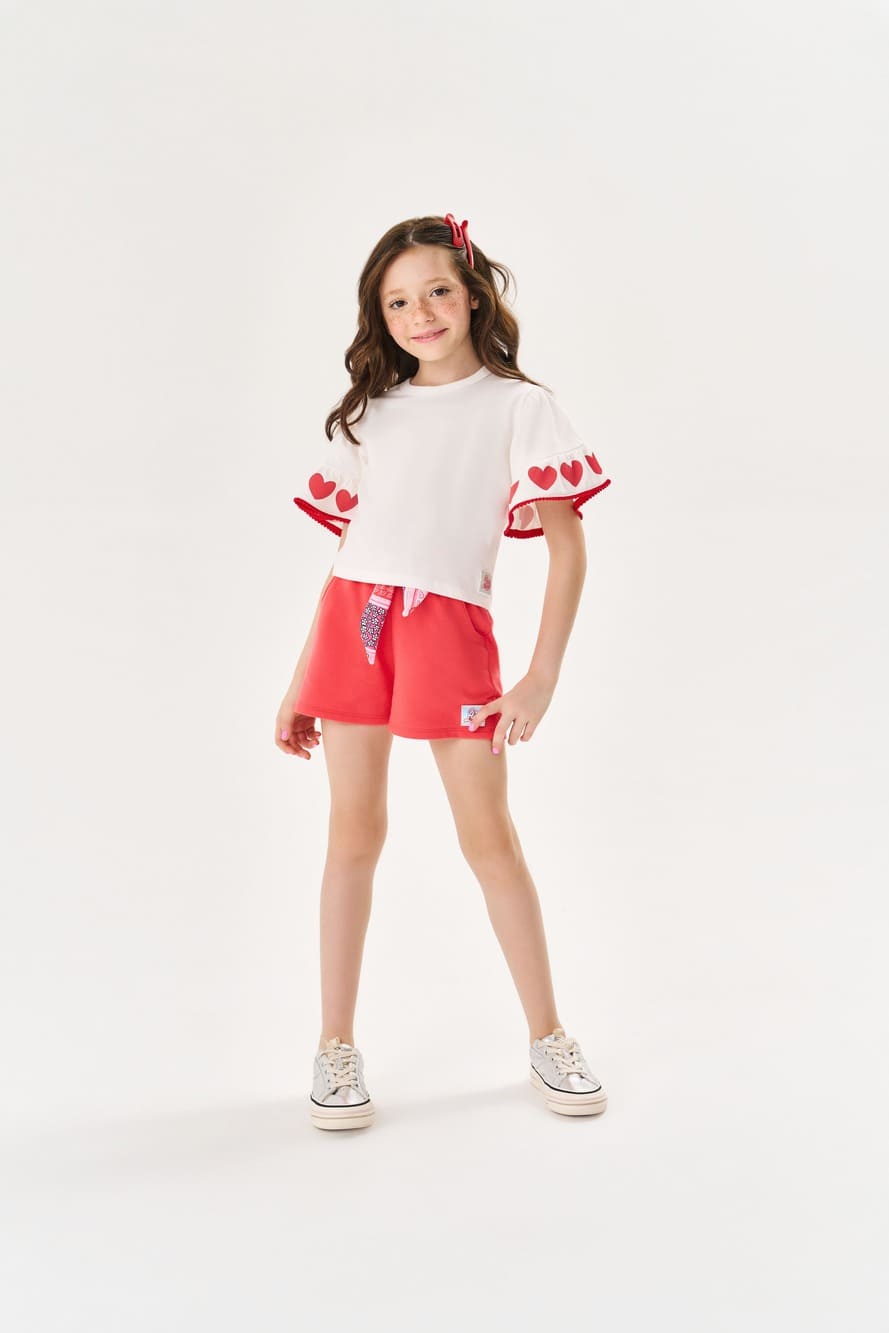 Blusa Infantil Cinti Verão Off White Corações