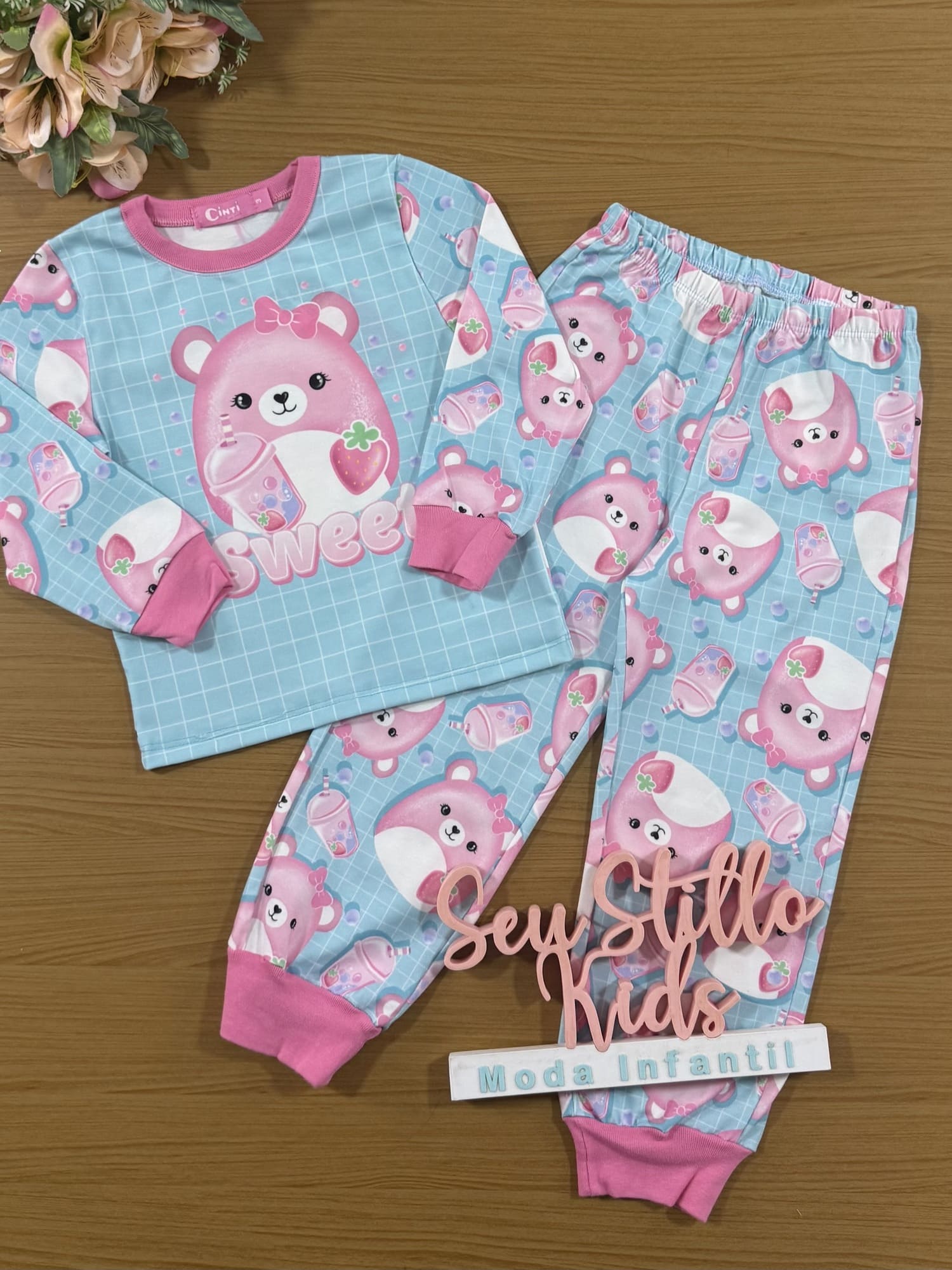 Pijama Infantil Cinti Inverno Calça e Blusa Azul Sweet