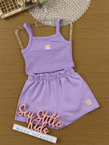Conjunto Infantil Bimbi Verão com Shorts e Regata Lilás Solzinho