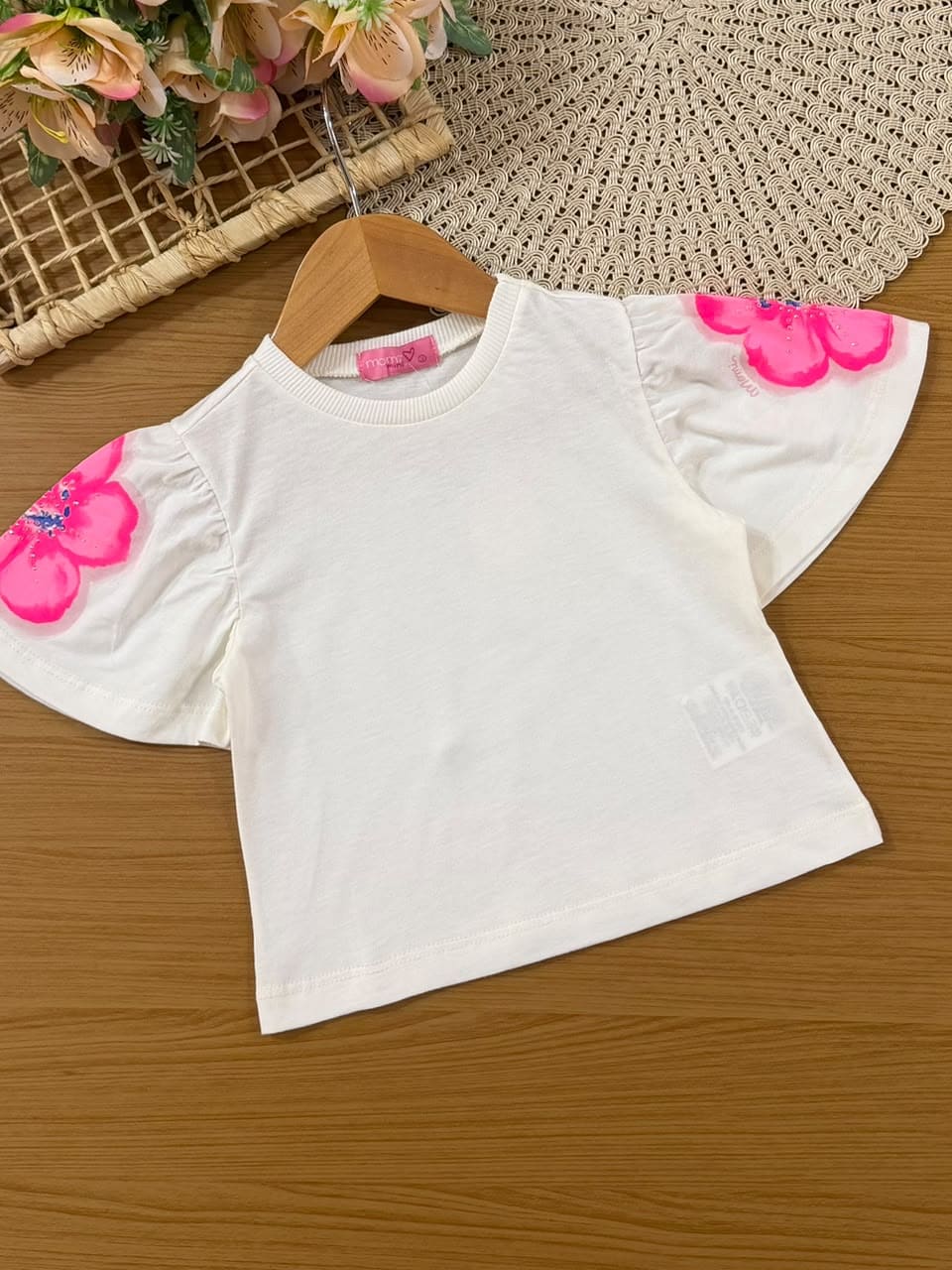 Conjunto Infantil Menina Momi Com Saia Floral e Blusa Branca