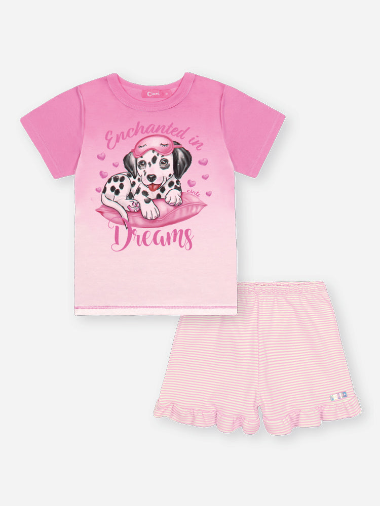 Pijama Infantil Cinti Verão com Shorts e Blusa Rosa Cachorinha Hora de Dormir