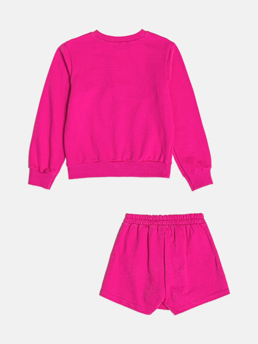 Conjunto Infantil Bimbi Inverno com Shorts Saia e Moletom sem Flanela Rosa Doggy