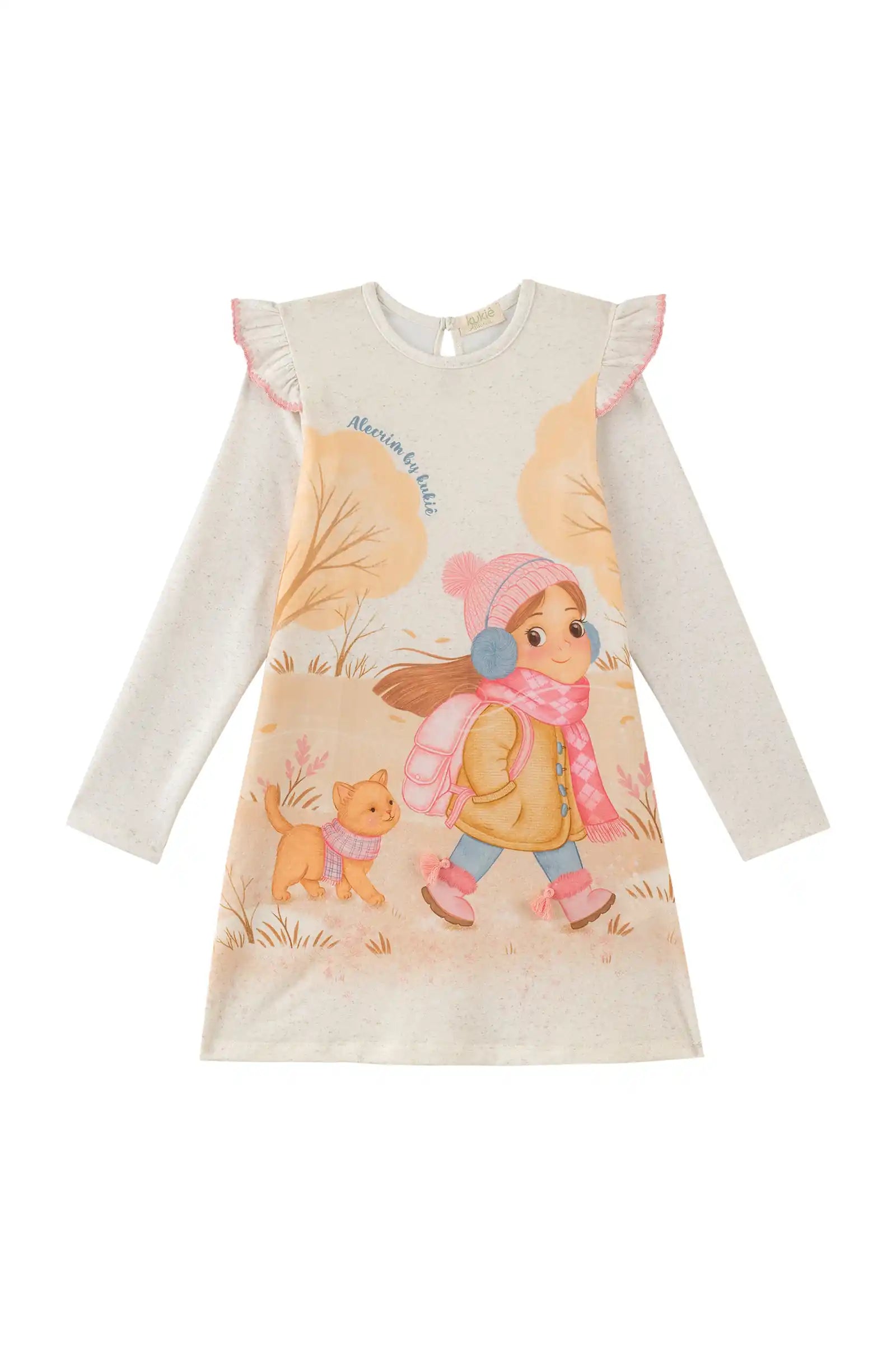 Vestido Infantil Kukiê Inverno Off White Menina Passeio