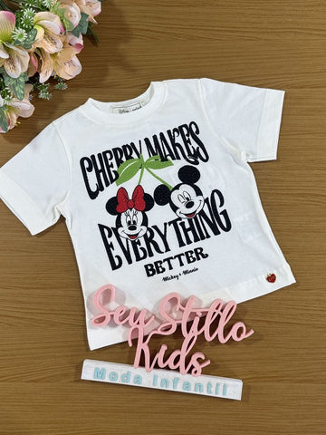 Blusa Infantil Animê Verão Cerejinha Minnie Disney