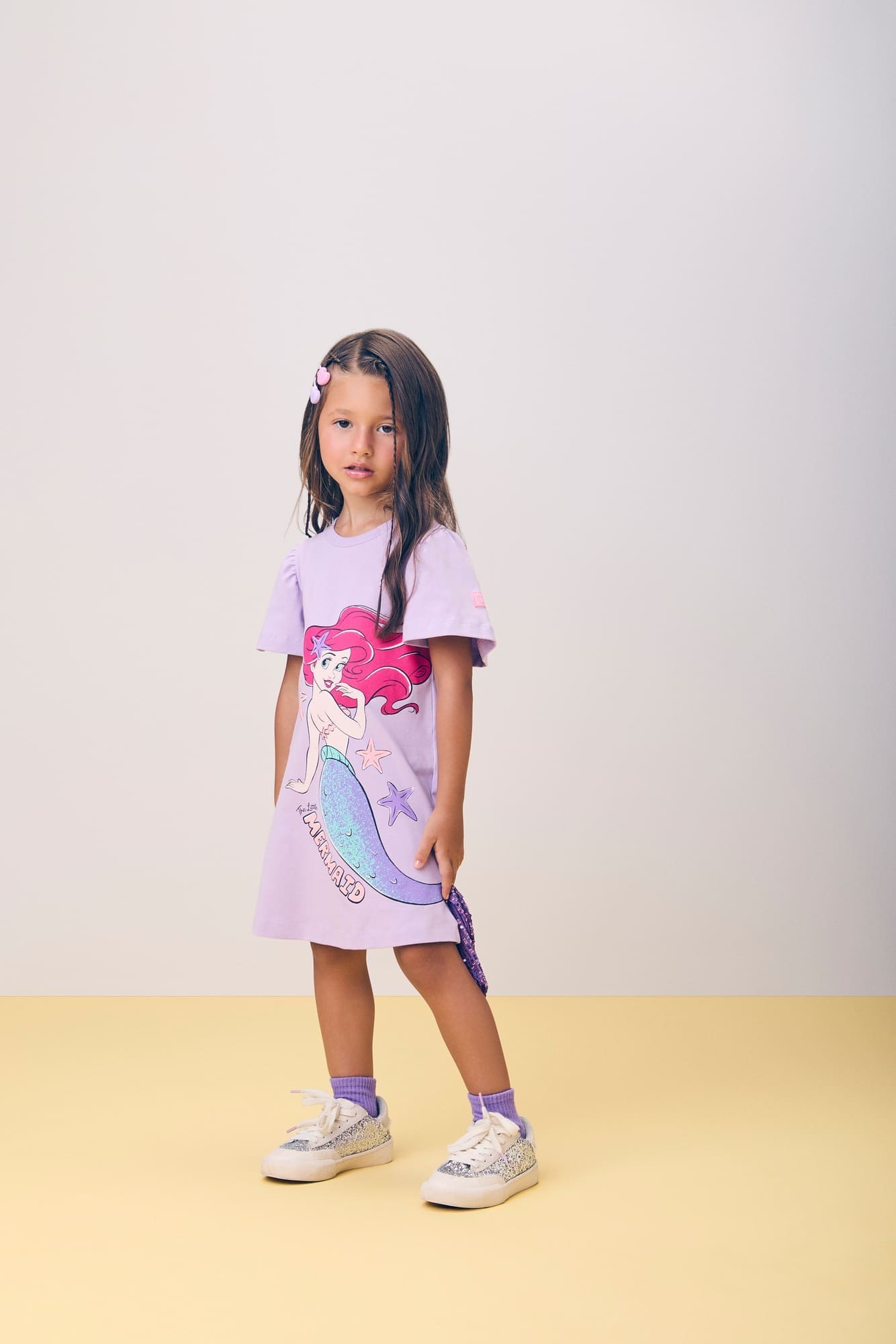 Vestido Infantil Momi Verão Lilás Pequena Sereia Disney