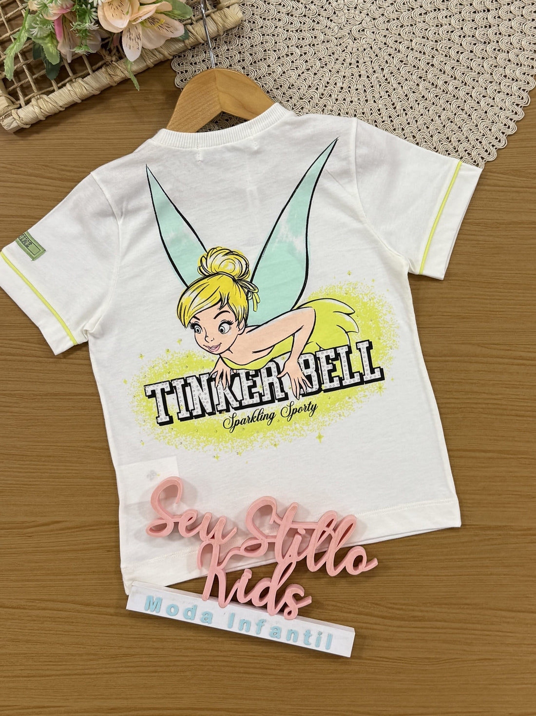 Blusa Infantil Animê Verão Branca Tinker Bell