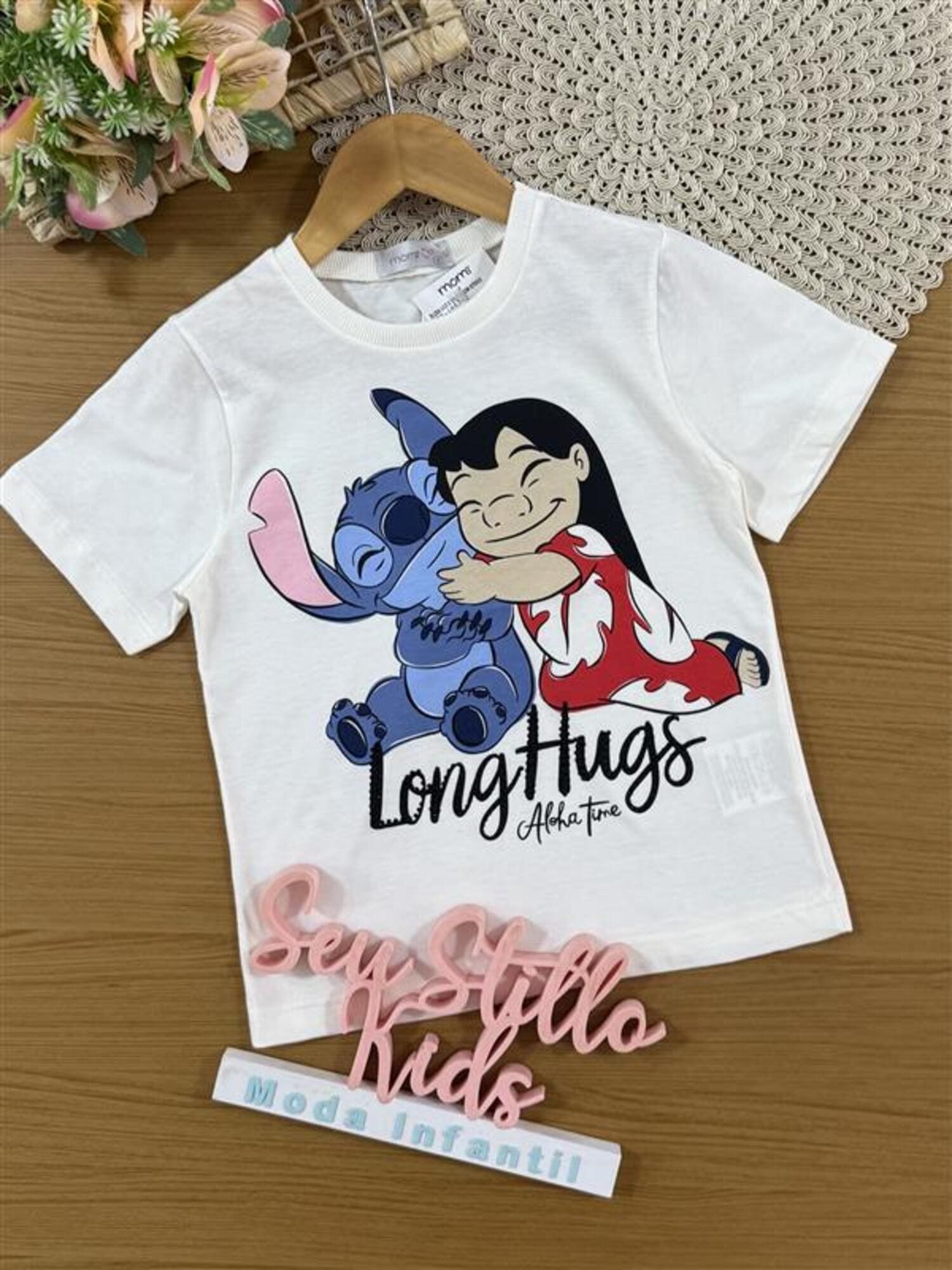 Blusa Infantil Momi Verão Branca Lilo e Stitch Disney