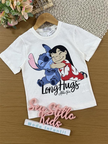 Blusa Infantil Momi Verão Branca Lilo e Stitch Disney