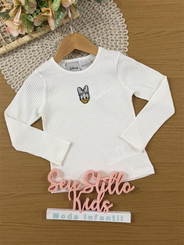 Blusa Infantil Momi Inverno Manga Longa Branca Daisy Disney