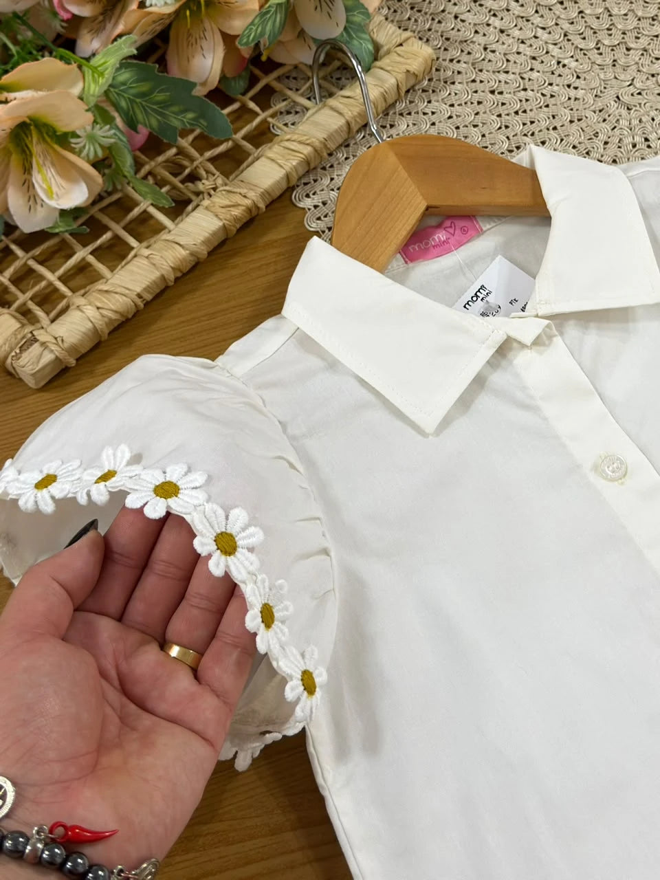 Camisa Infantil Menina Momi Off White Floral