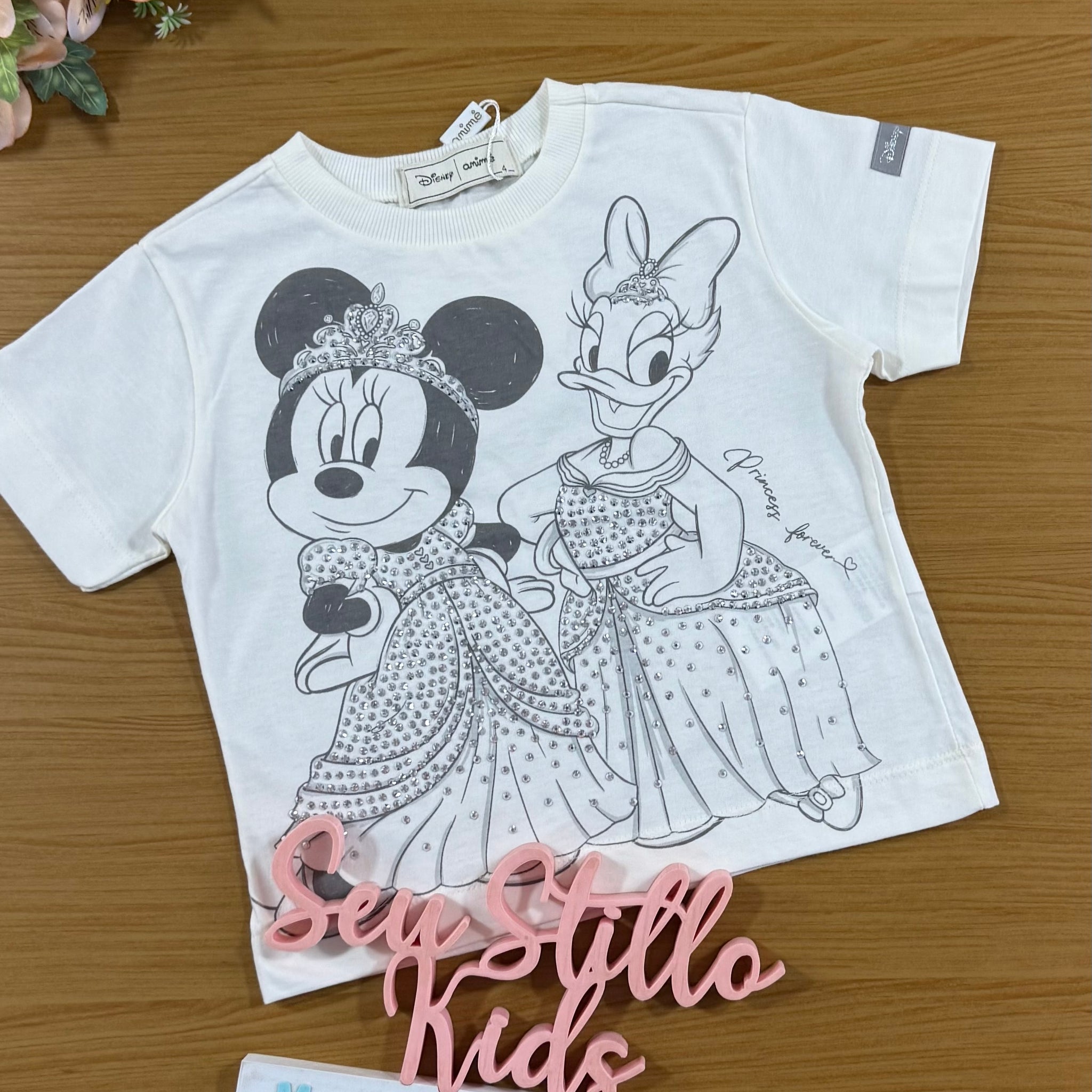 Blusa Infantil Animê Manga Curta Minnie e Margarida Disney