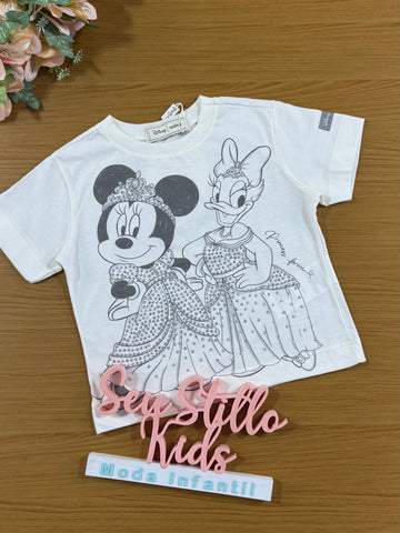 Blusa Infantil Animê Manga Curta Minnie e Margarida Disney