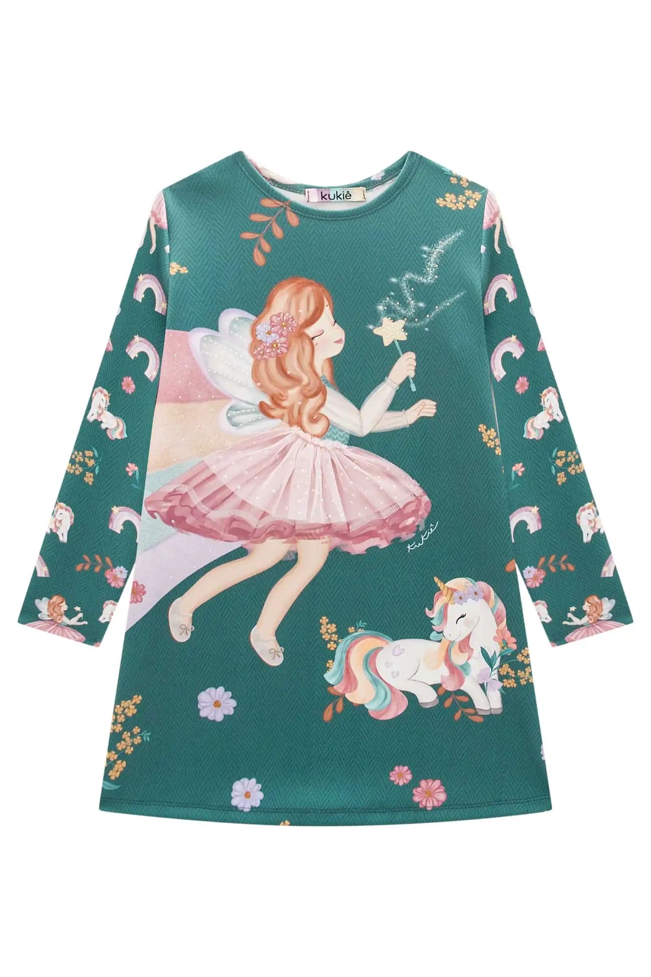 Vestido Infantil Kukiê Inverno Verde Fadinha com Strass