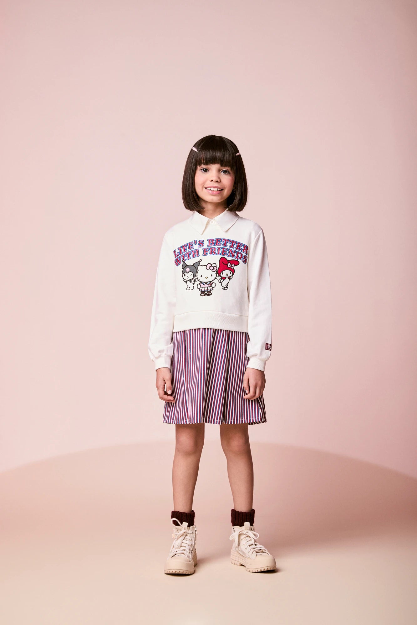 Vestido Infantil Momi Inverno sem Flanela Branco e Listrado Hello Kitty