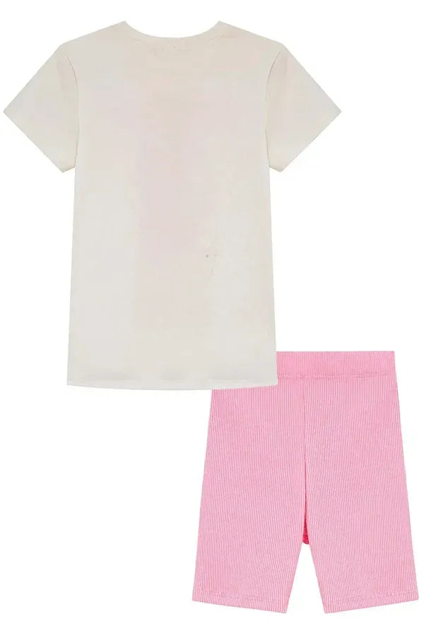 Conjunto Infantil Menina Kukiê com Shorts Ciclista Rosa e Blusa Frutinhas
