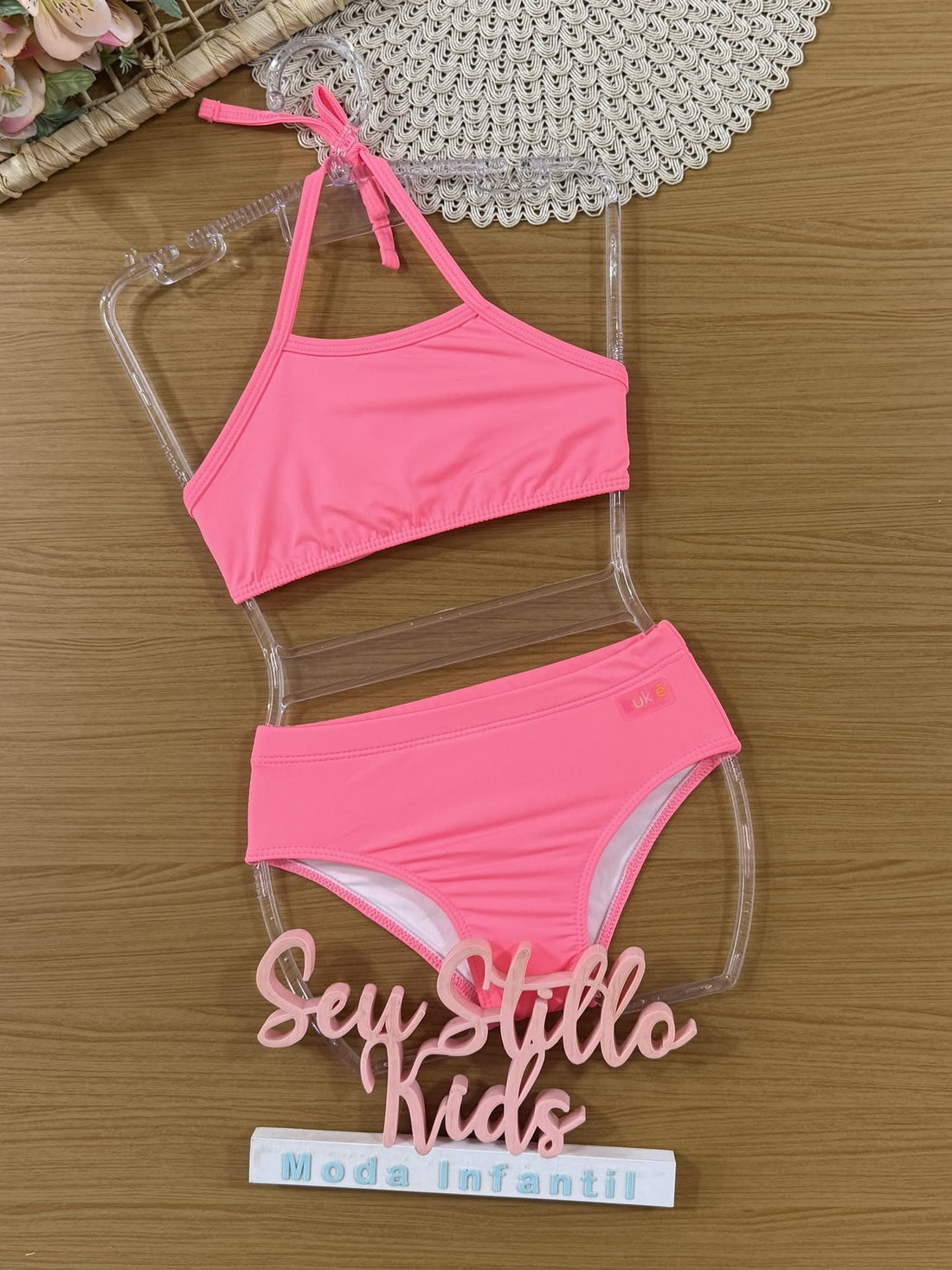 Biquíni Infantil Kukiê Verão com Blusa Manga Longa Rosa Florzinha