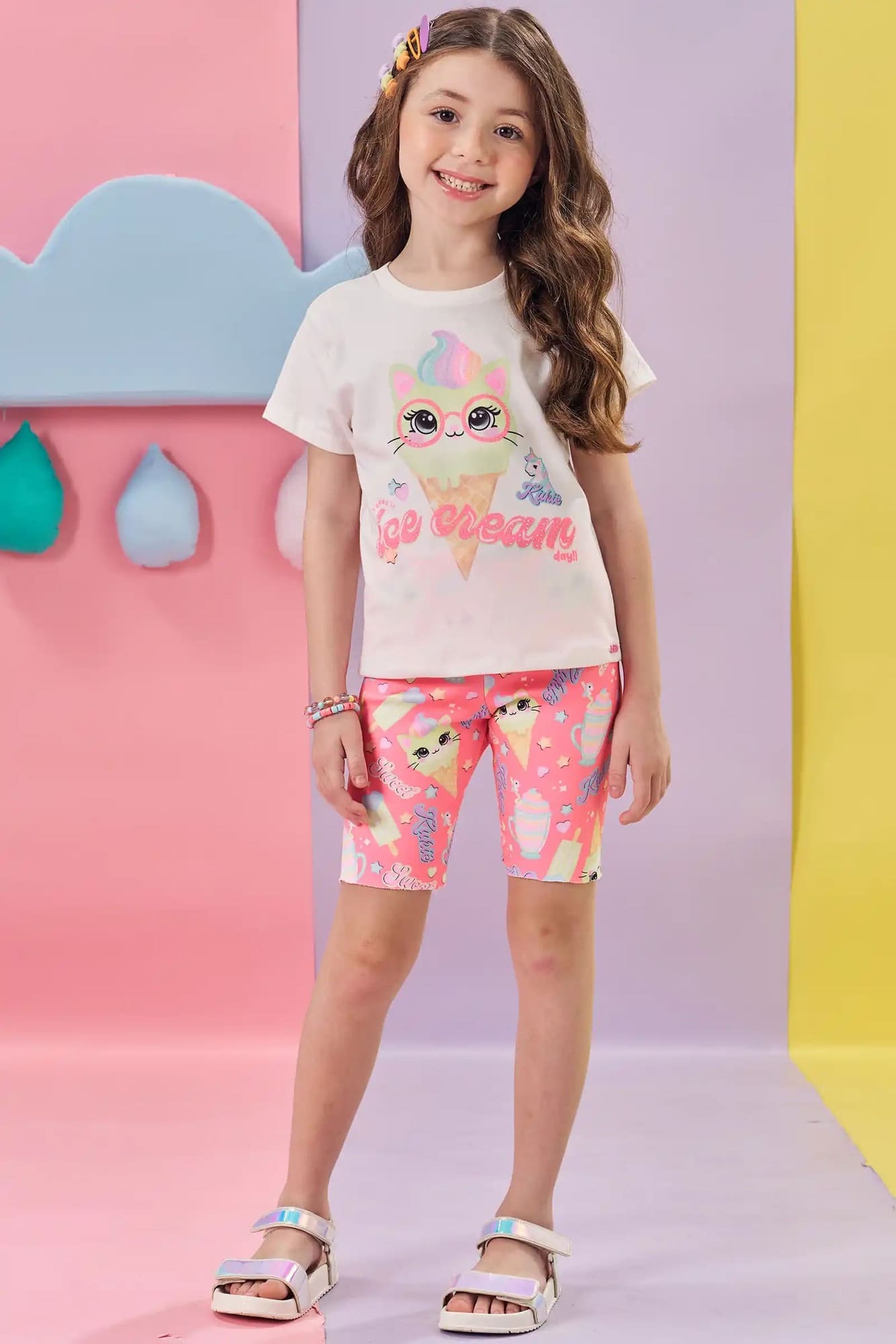 Shorts Infantil Kukiê Verão Ciclista Rosa Sorvetinho