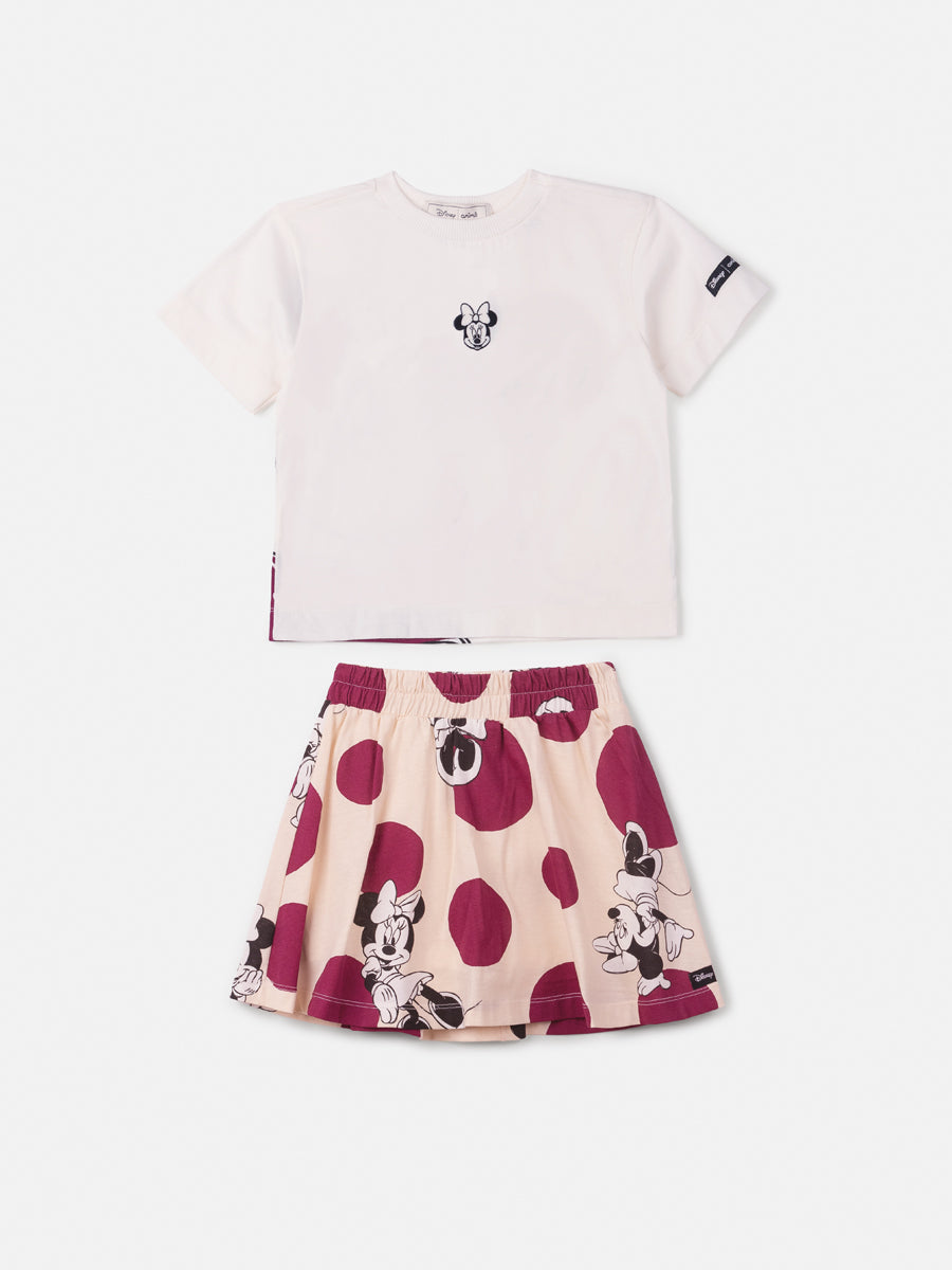 Conjunto Infantil Animê com Saia e Blusa Branca Minnie Disney