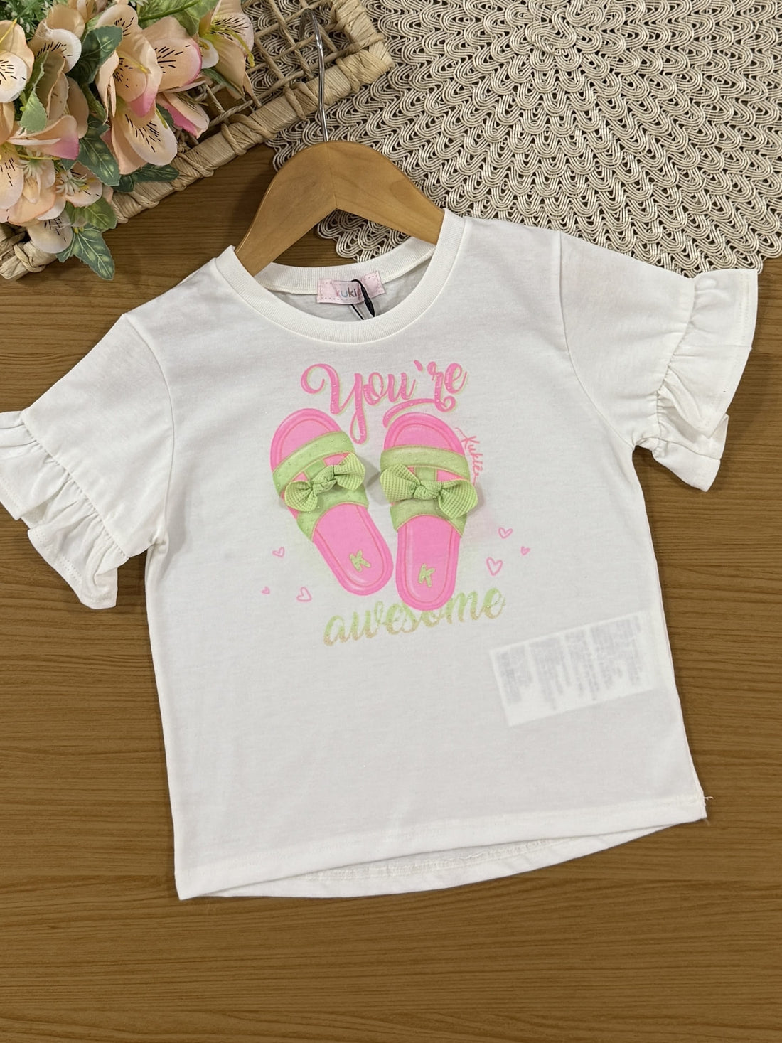 Conjunto Infantil Kukiê Verão com Shorts Verde e Blusa Branca Sandalinha com Laço