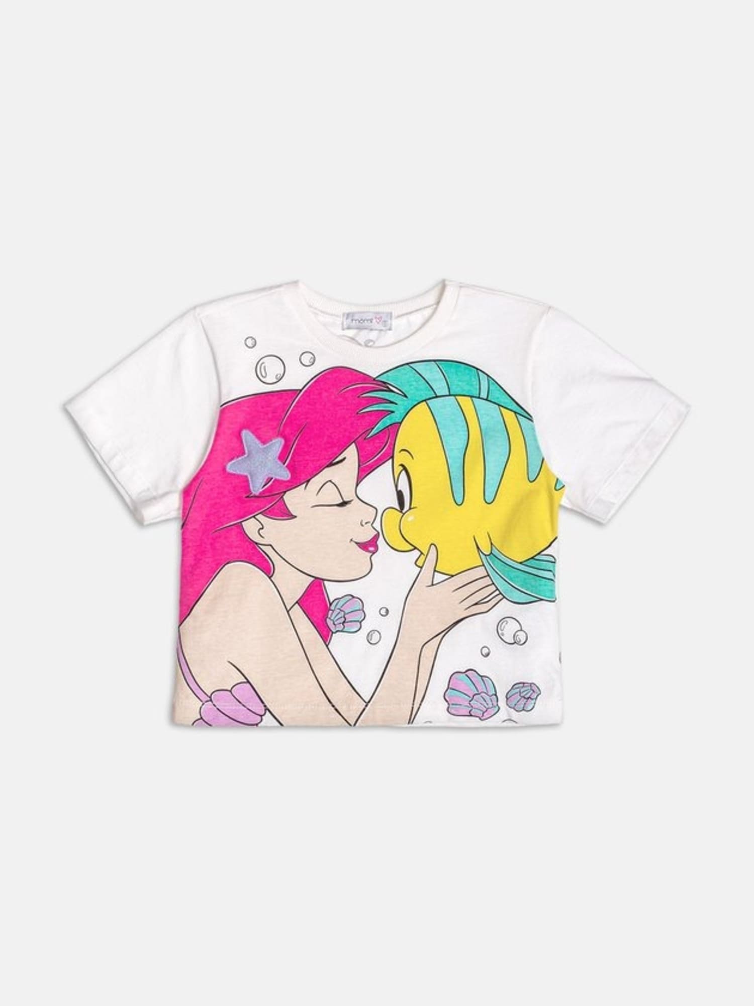 Blusa Infantil Momi Verão Branca Pequena Sereia Disney