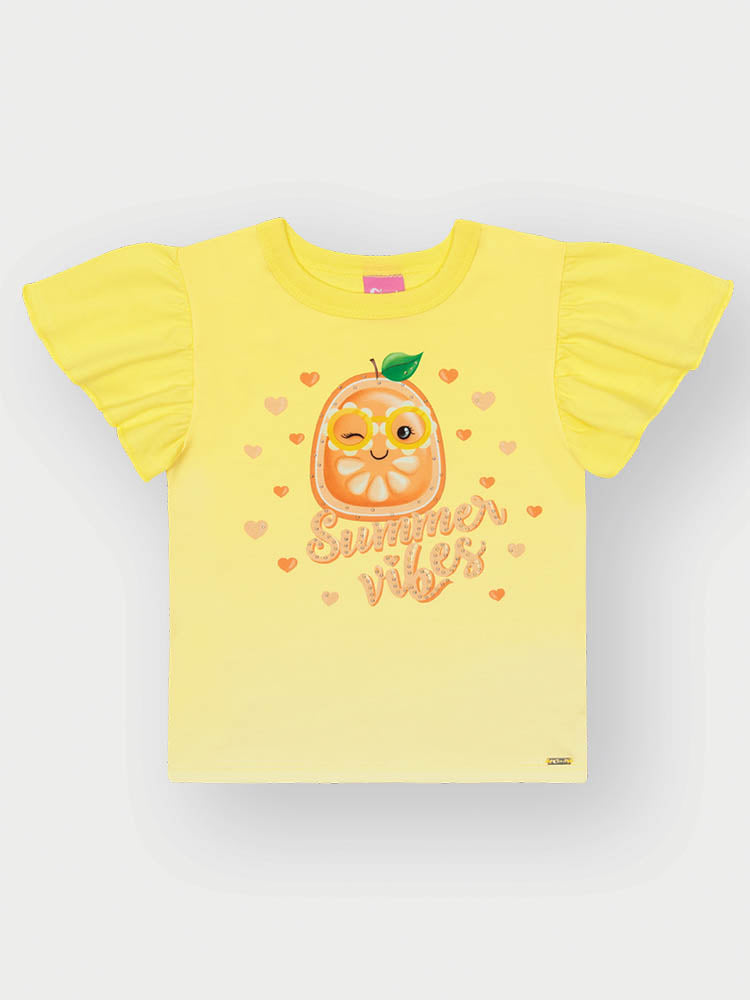 Blusa Infantil Cinti Verão Amarela Laranjinha com Strass