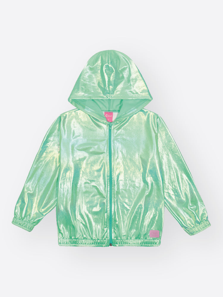 Jaqueta Corta Vento Infantil Cinti Inverno Verde Holografica