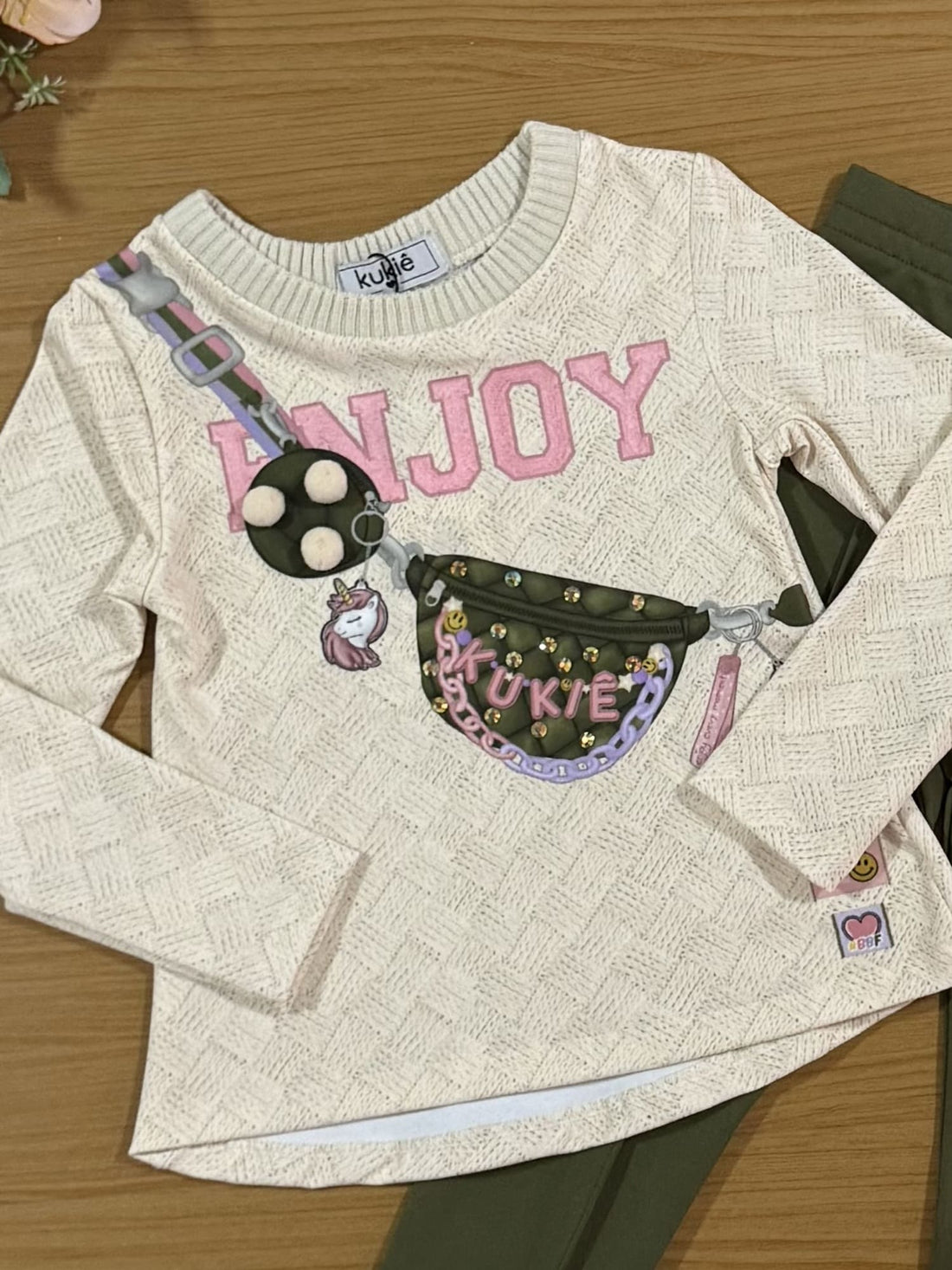 Conjunto Infantil Kukiê Inverno com Calça Legging Verde e Blusa Manga Longa Enjoy