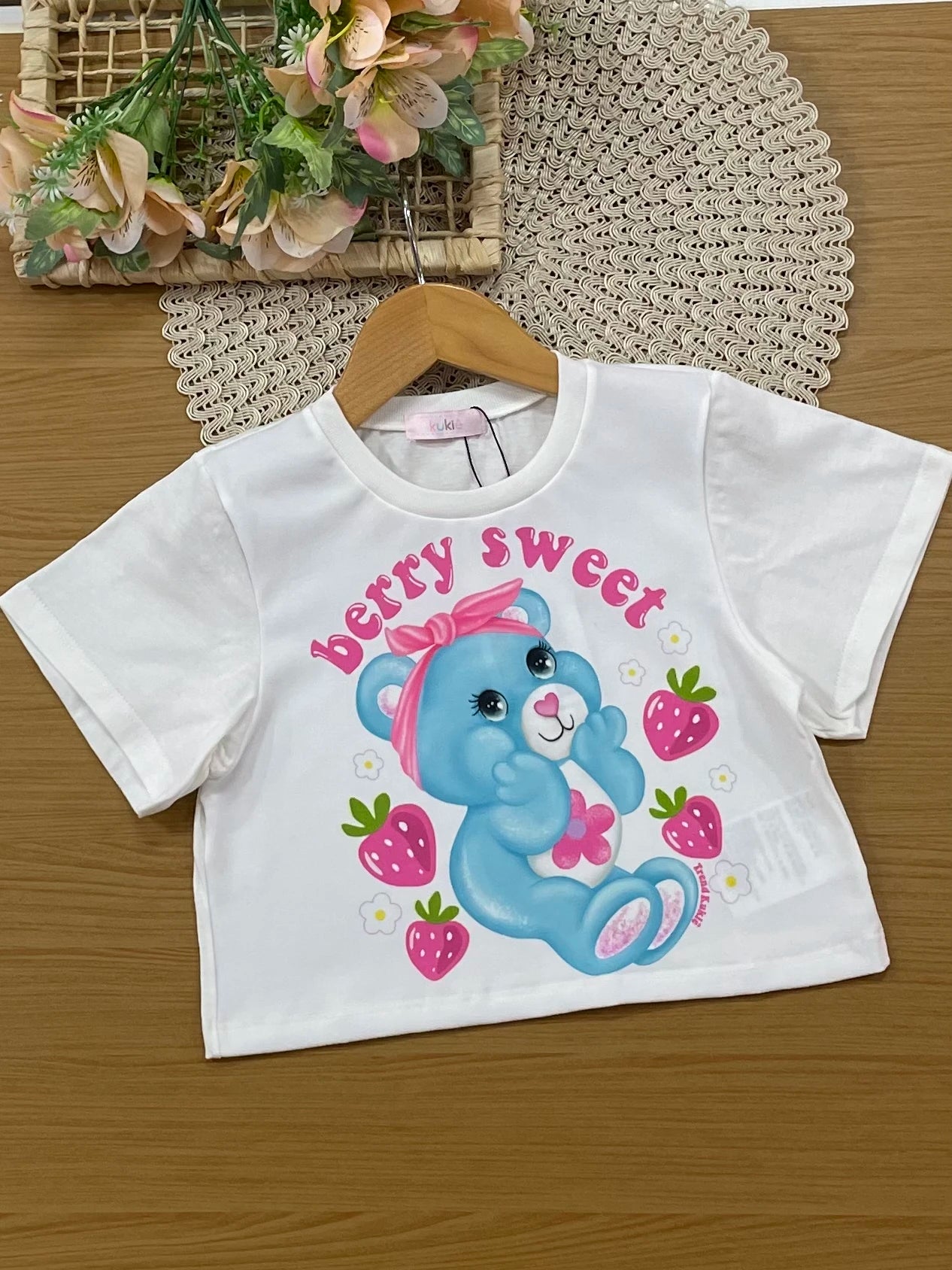Conjunto Infantil Kukiê com Shorts Rosa e Blusa Manga Curta Berry Sweet