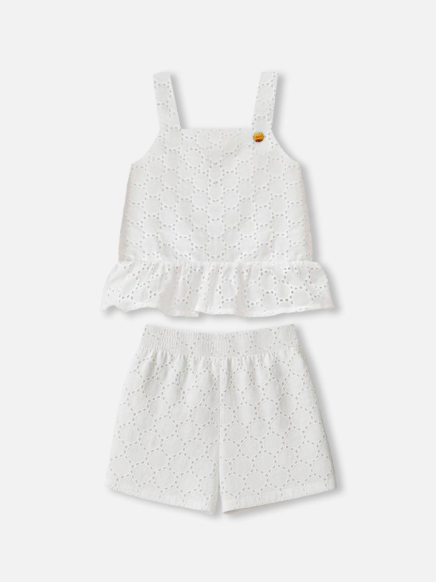 Conjunto Infantil Bimbi Verão com Shorts e Blusa em Laise Branco