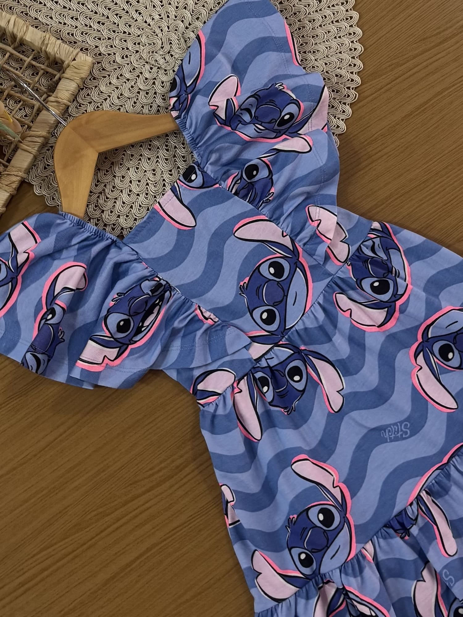 Vestido Infantil Momi Verão Azul Stitch Disney