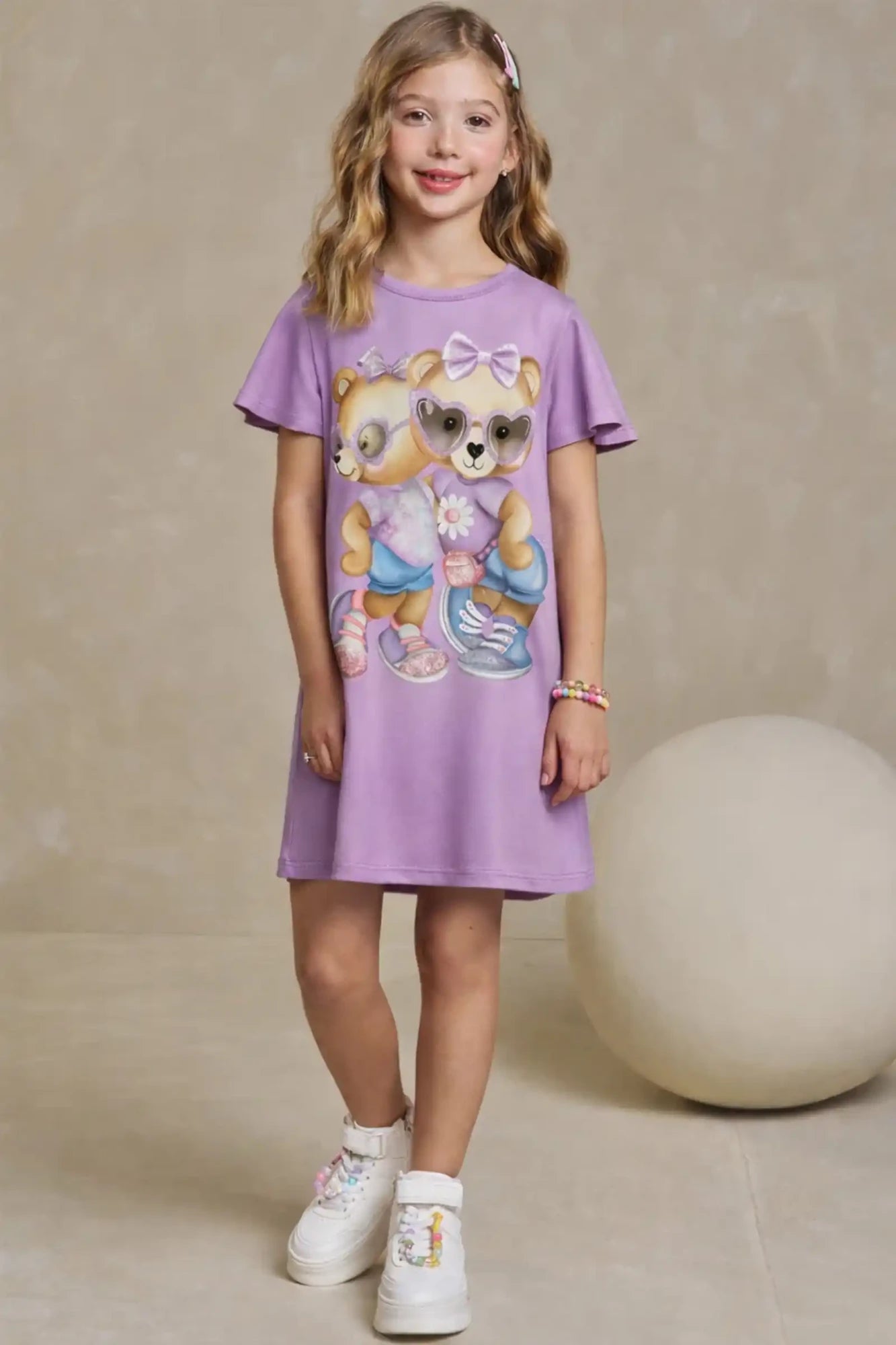 Vestido Infantil Kukiê Lilás Ursinhas Fashion