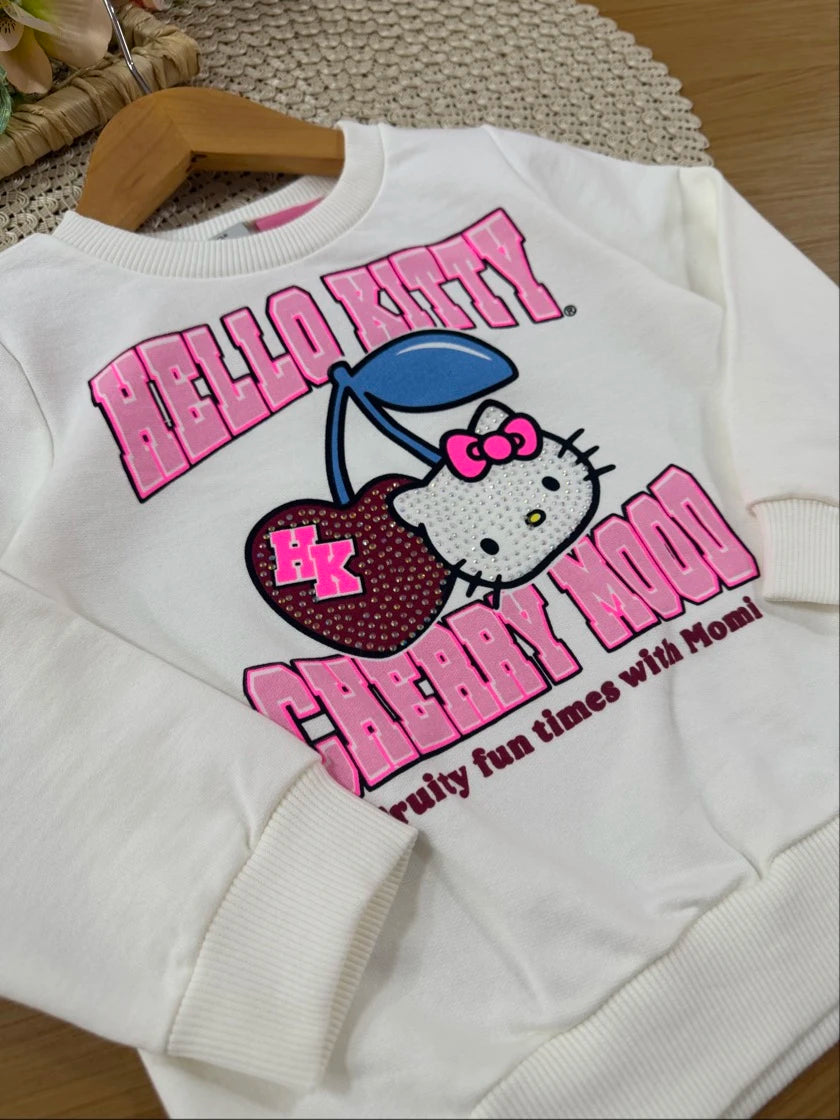 Conjunto Infantil Momi Inverno com Calça Legging Rosa e Moletom sem Flanela Hello Kitty Cherry