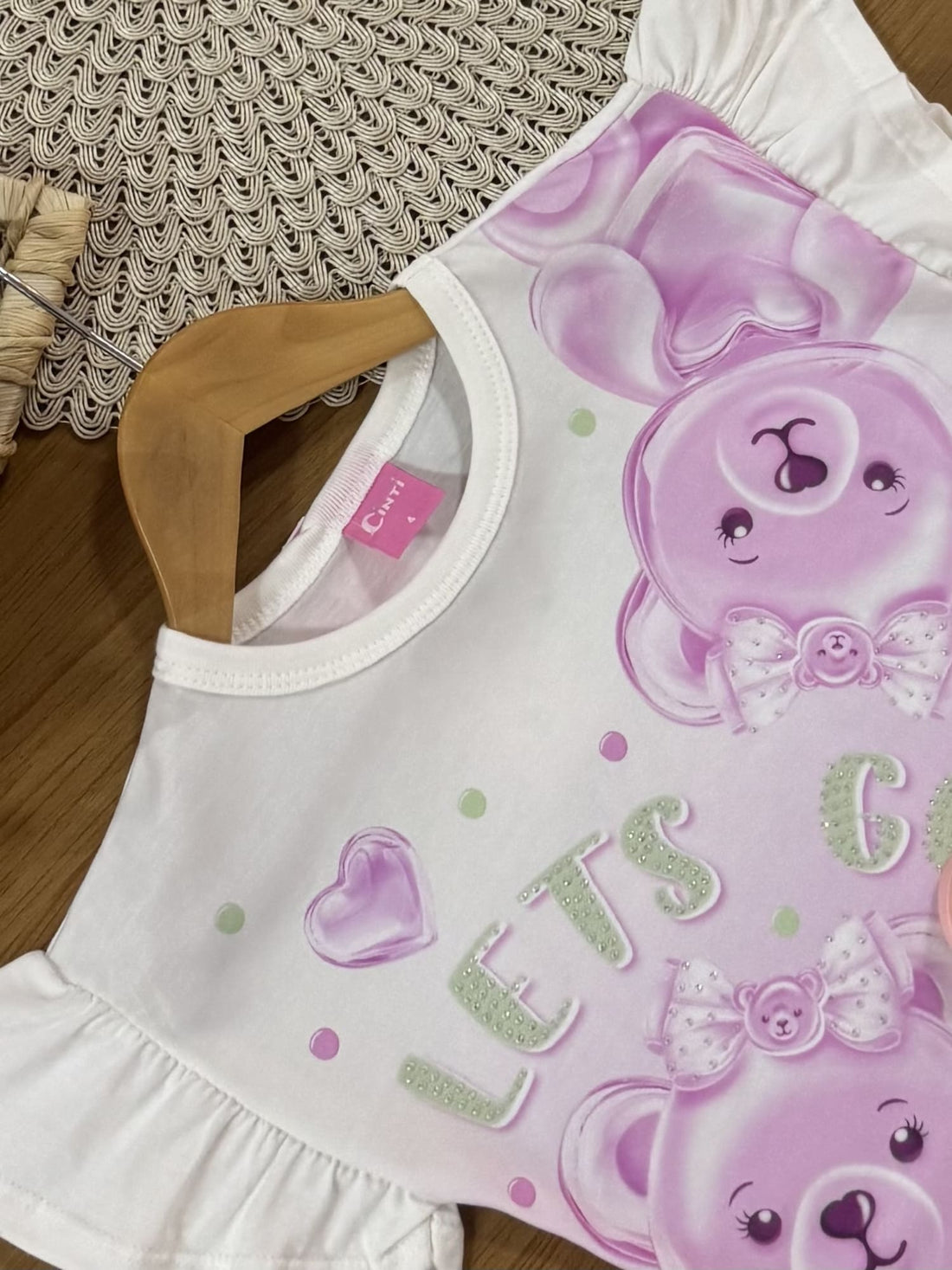 Blusa Infantil Cinti Verão Branca Ursinhas com Strass