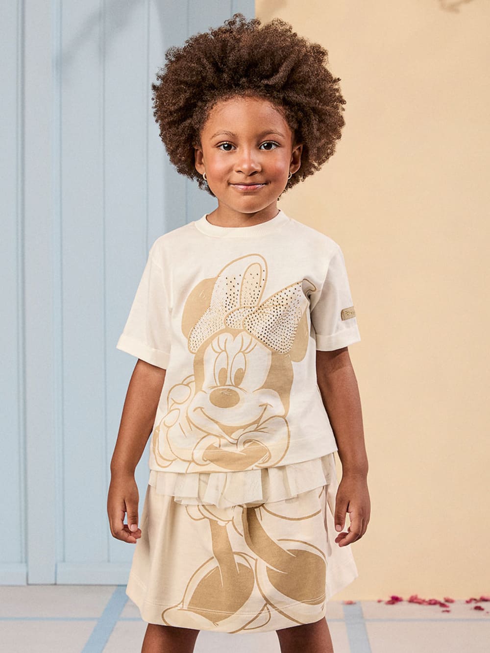 Conjunto Infantil Animê Verão Saia e Blusa Minnie Bege Disney