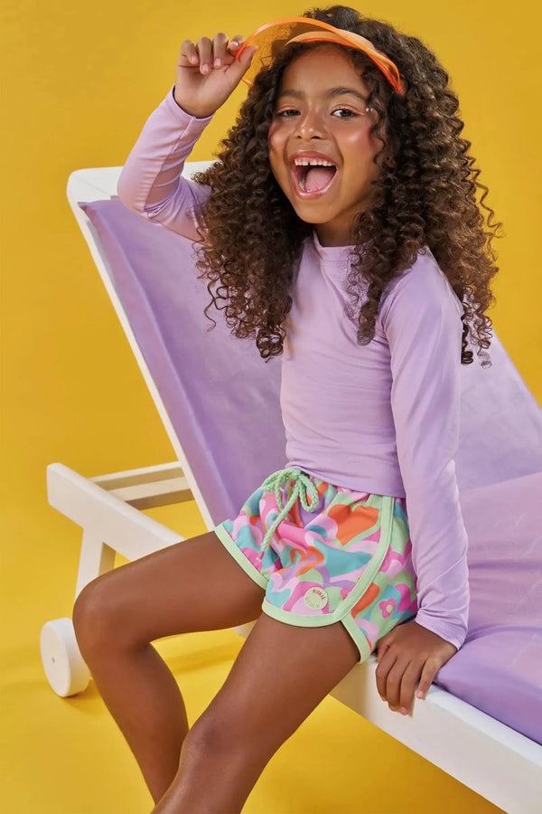 Blusa Infantil Manga Longa com Proteção Solar Kukiê Verão Lilás Neon
