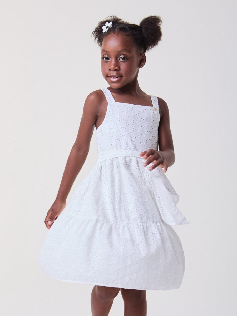 Vestido Infantil Bimbi Verão com Laço em Laise Branco