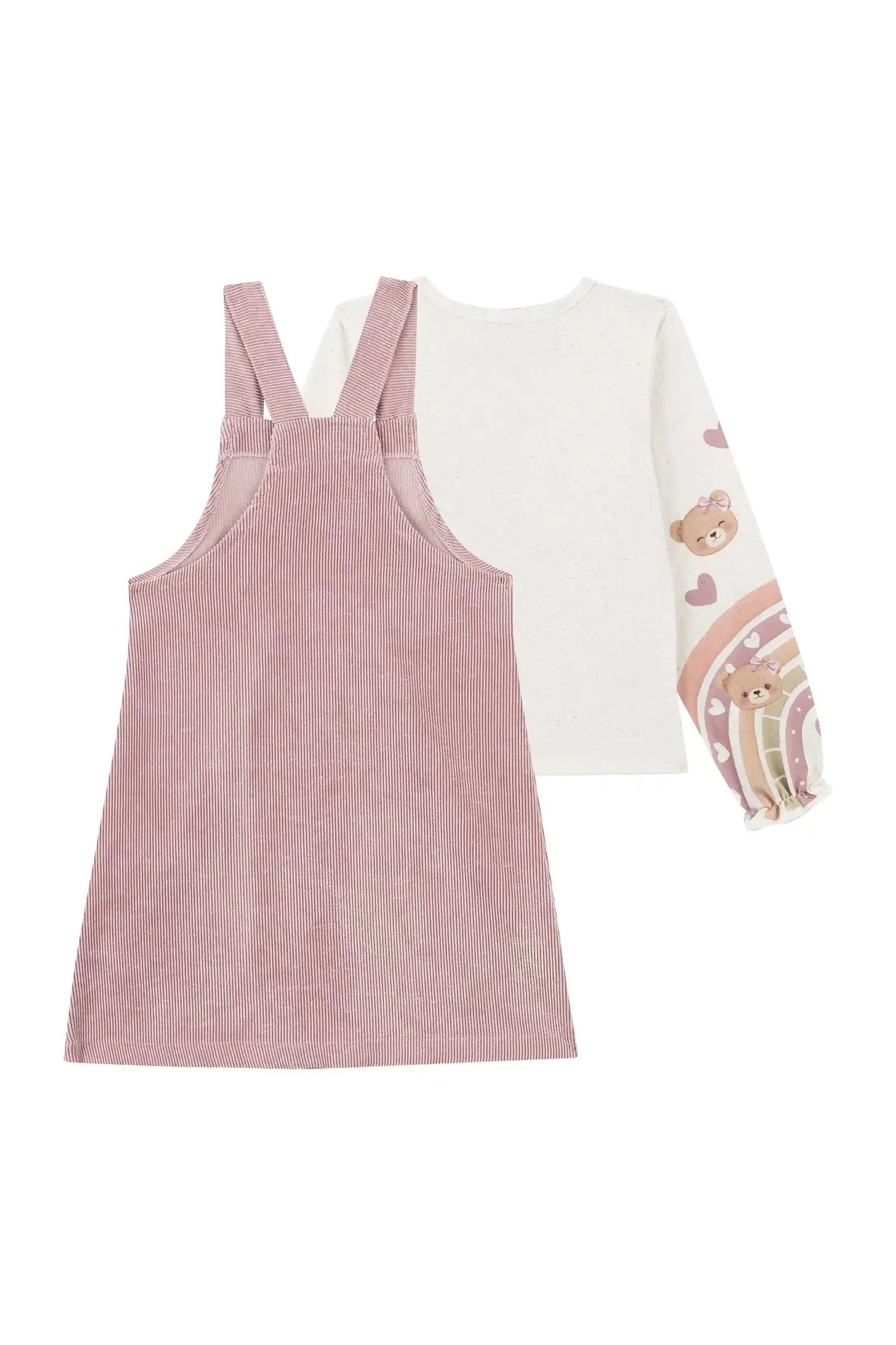Salopete Infantil Kukiê Inverno Rosa com Blusa Manga Longa Ursinhos