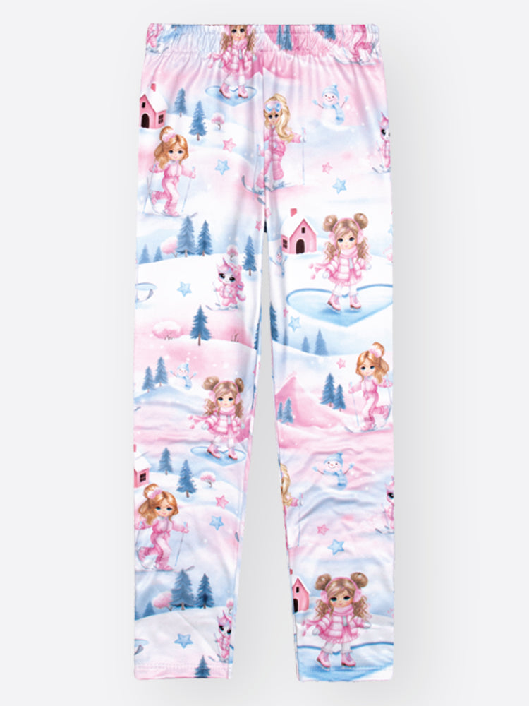 Calça Legging Infantil Térmica Cinti Inverno Rosa Menina na Neve