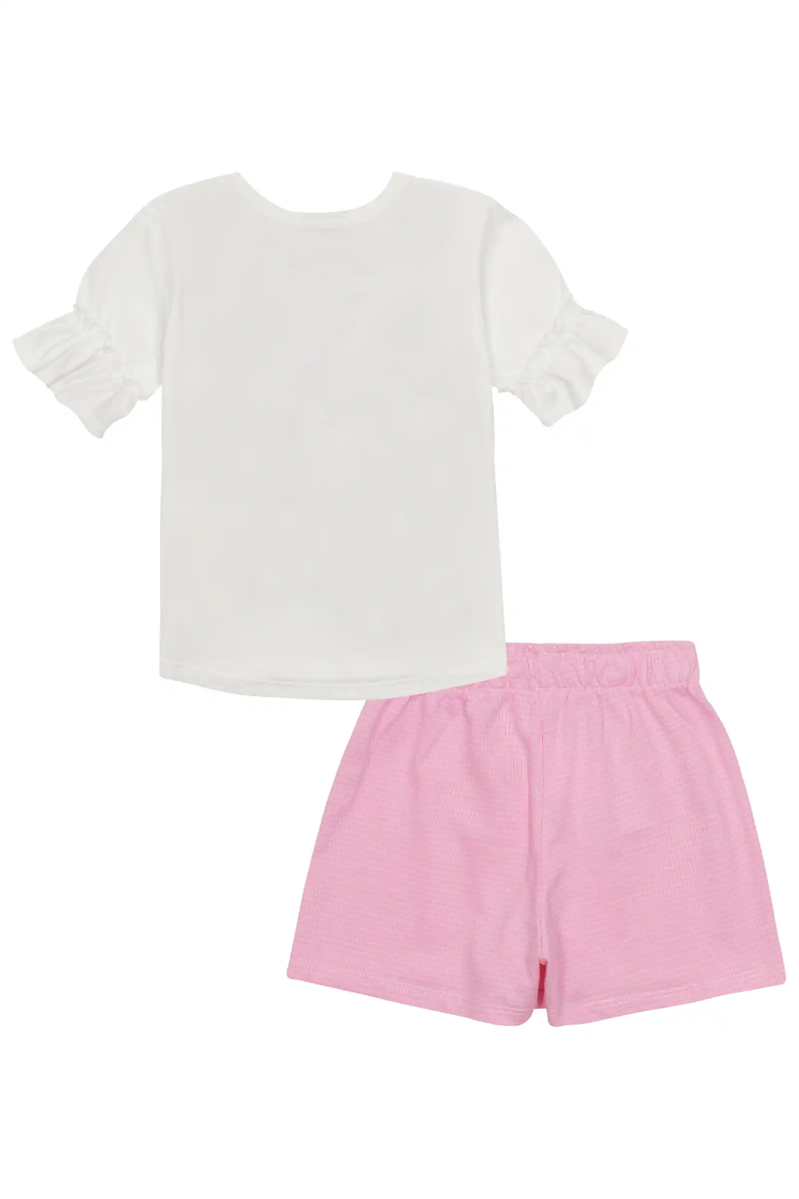 Conjunto Infantil Kukiê com Shorts Saia Rosa e Blusa Manga Curta Sorvetinho
