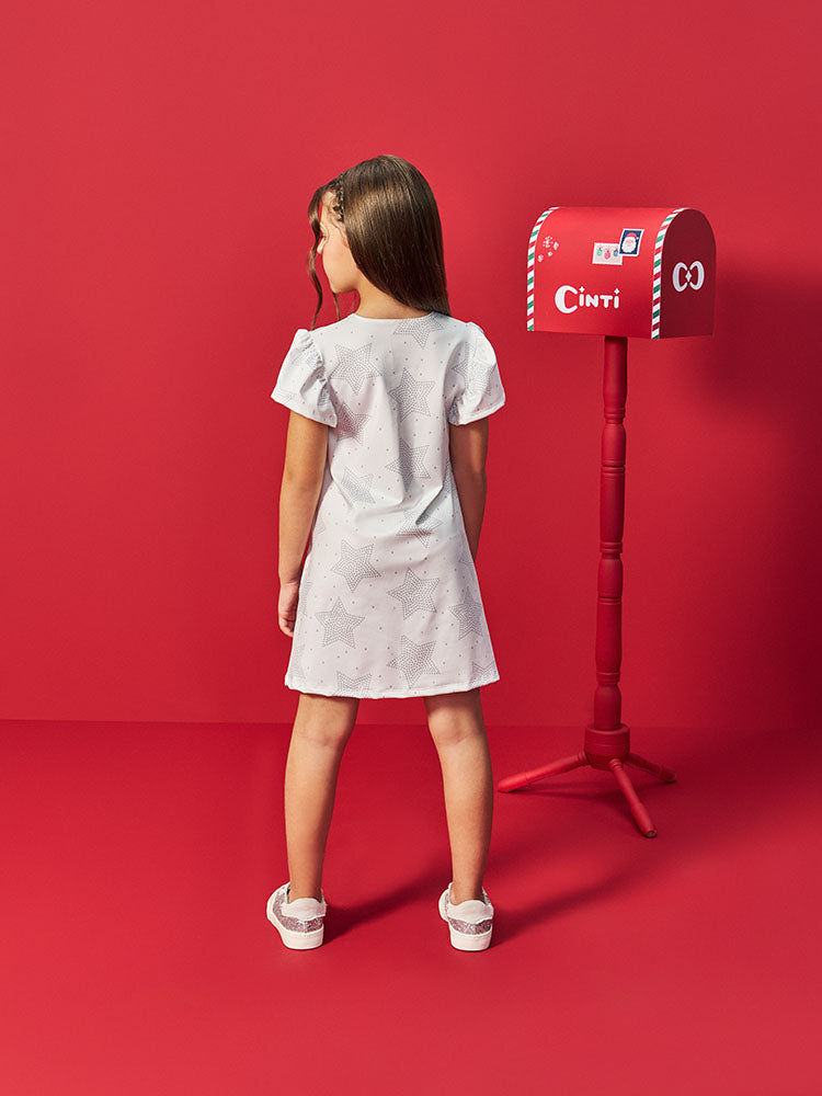 Vestido Infantil Cinti Verão Branco Ursinha Estrelinha