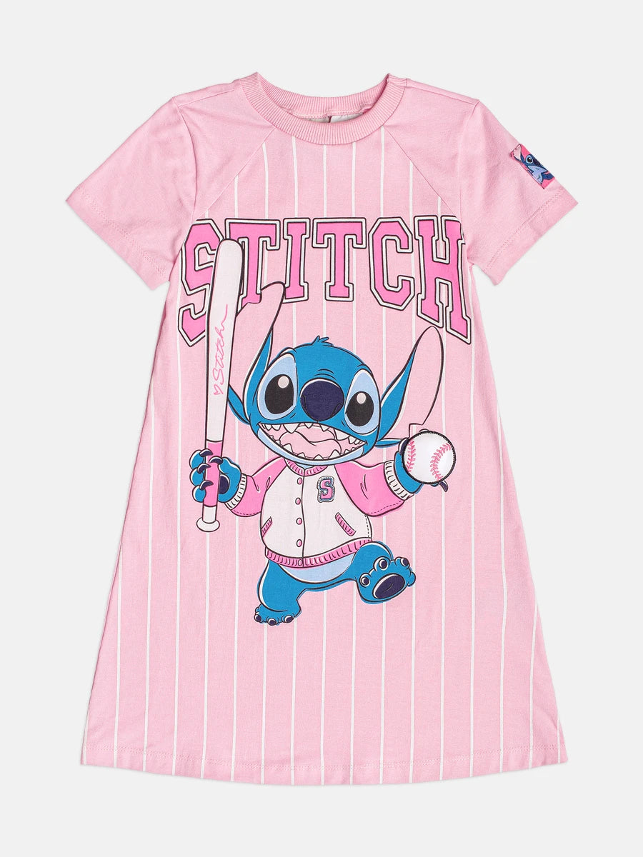 Vestido Infantil Momi Inverno Rosa Listrado Stitch