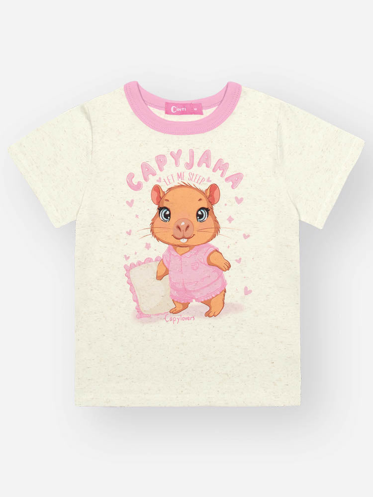 Pijama Infantil Cinti Verão com Shorts e Blusa Off White Capivarinha