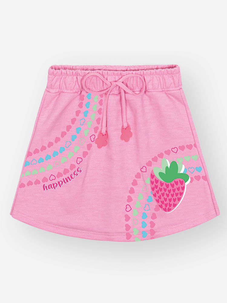 Conjunto Infantil Cinti Verão, Shorts Saia e Regata Rosa com Bolsinha