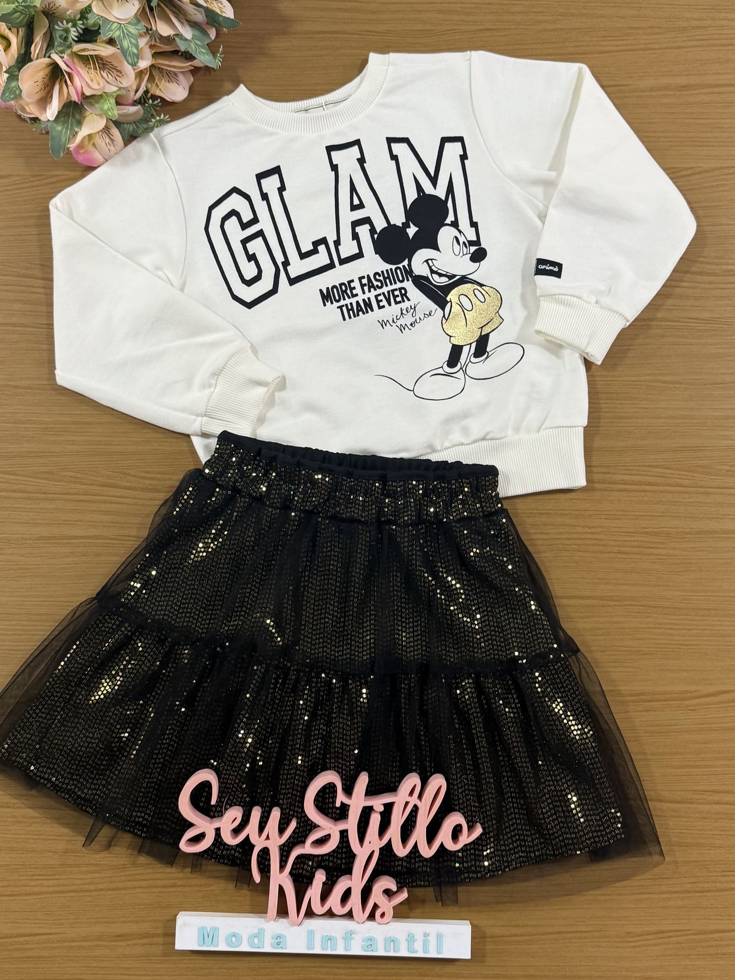 Conjunto Infantil Animê Inverno com Saia e Casaco Mickey Disney