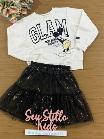 Conjunto Infantil Animê Inverno com Saia e Casaco Mickey Disney