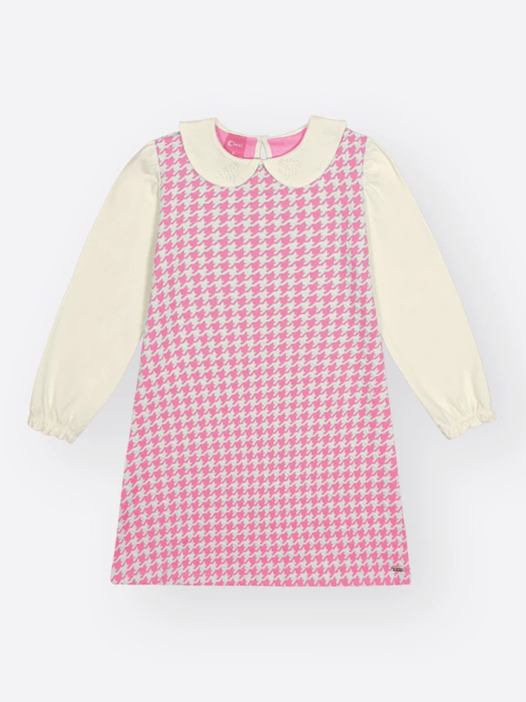 Vestido Infantil Cinti Inverno Pied-de-Poule Rosa