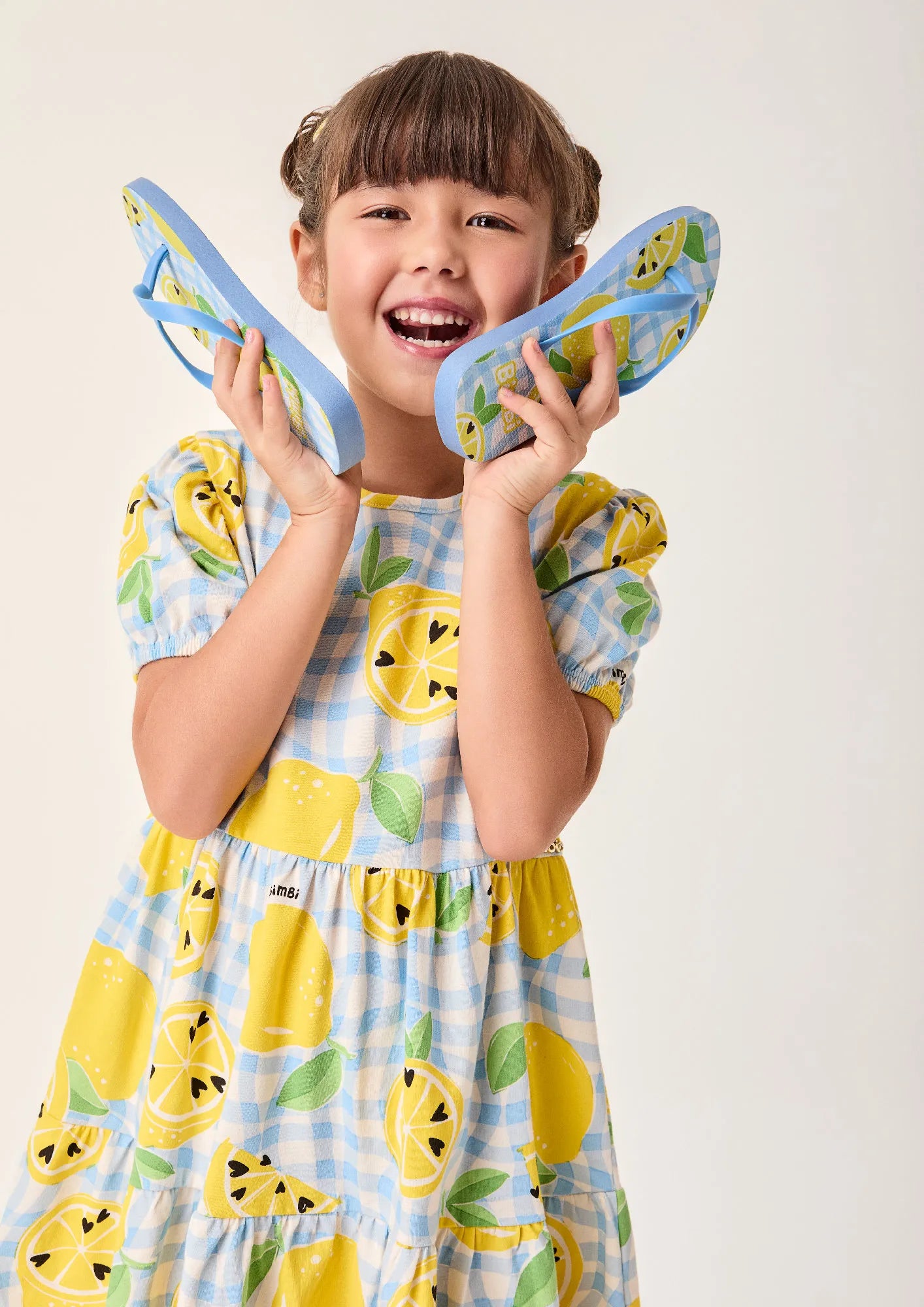 Vestido Infantil Bimbi Xadrez Azul Limões