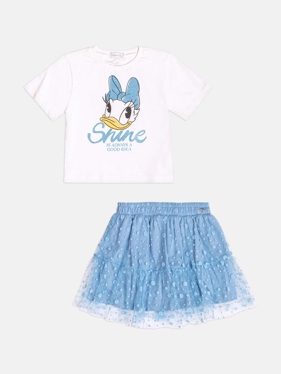 Conjunto Infantil Momi Inverno com Saia Azul e Blusa Manga Curta Margarida Disney