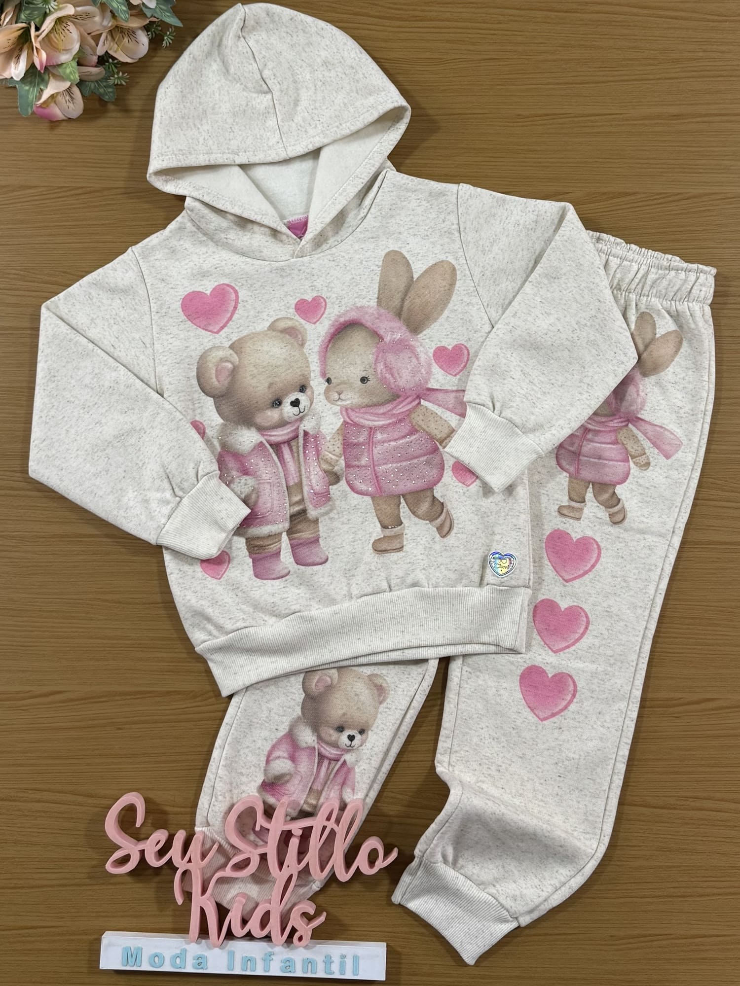 Conjunto Infantil Cinti Inverno Calça e Moletom Flanelado Love